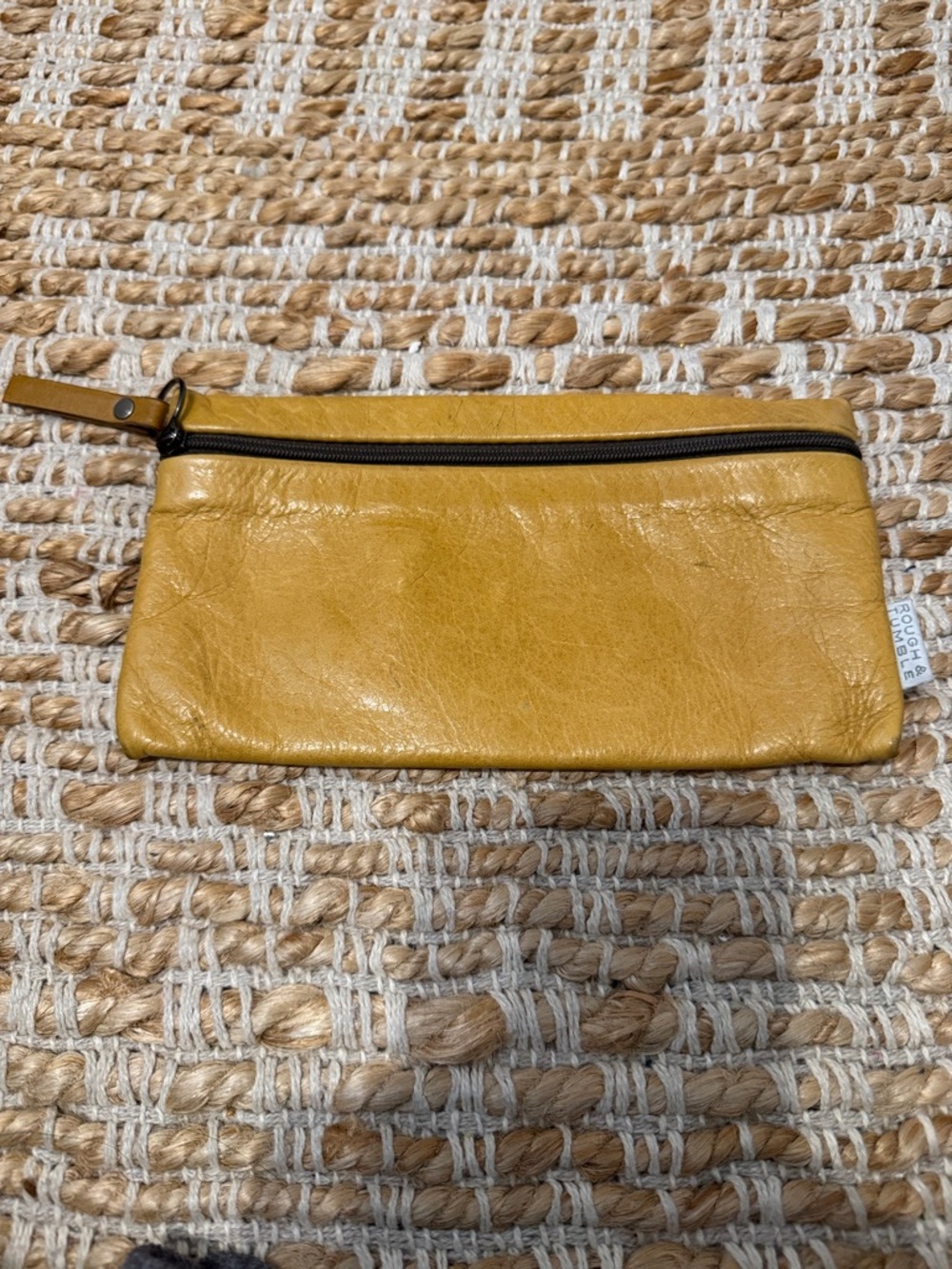 Mustard Yellow Rough and Tumble Leather Wristlet Pouch